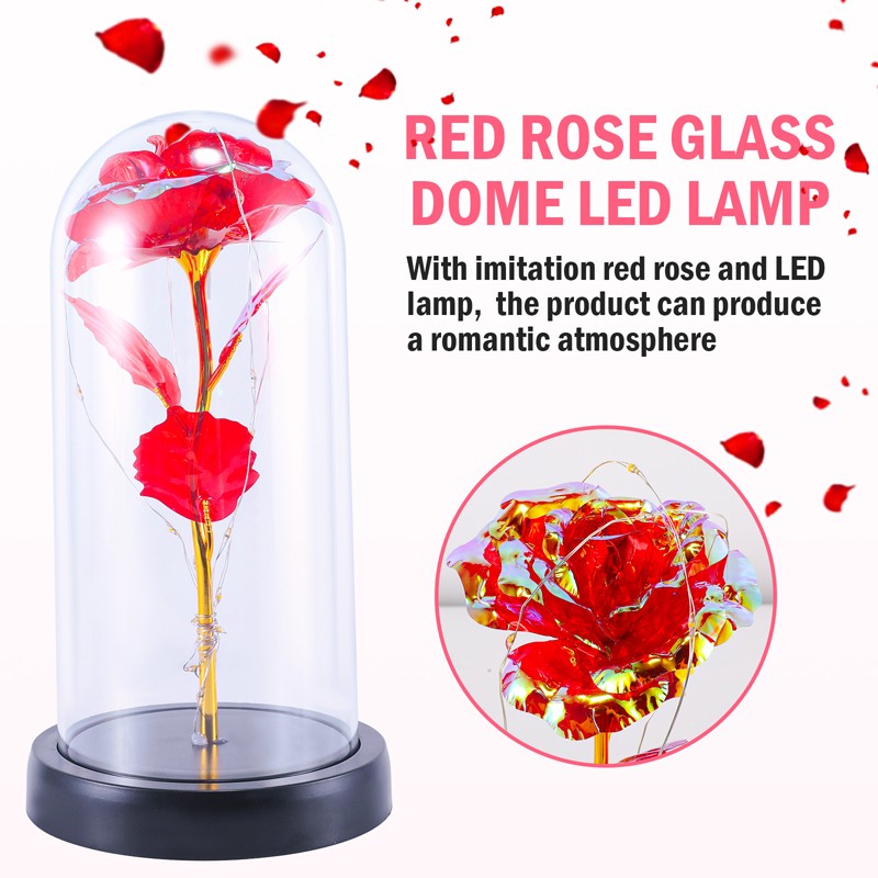 Enchanted Eternal Rose Flower In Glass Dome LED Light Valentine’s Day Gift +Box