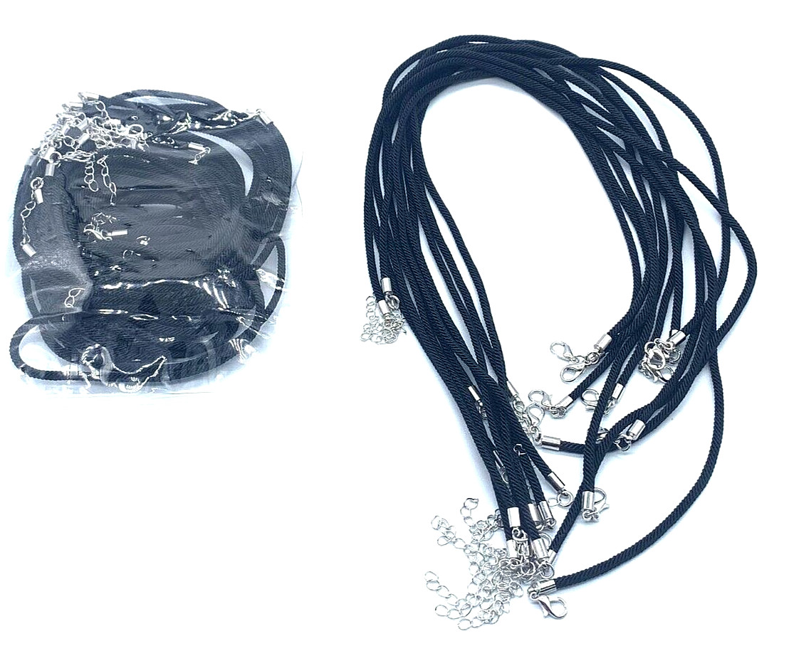 Wholesale Black Satin silk Necklace Cord with Lobster Claw Clasp 12 pieces