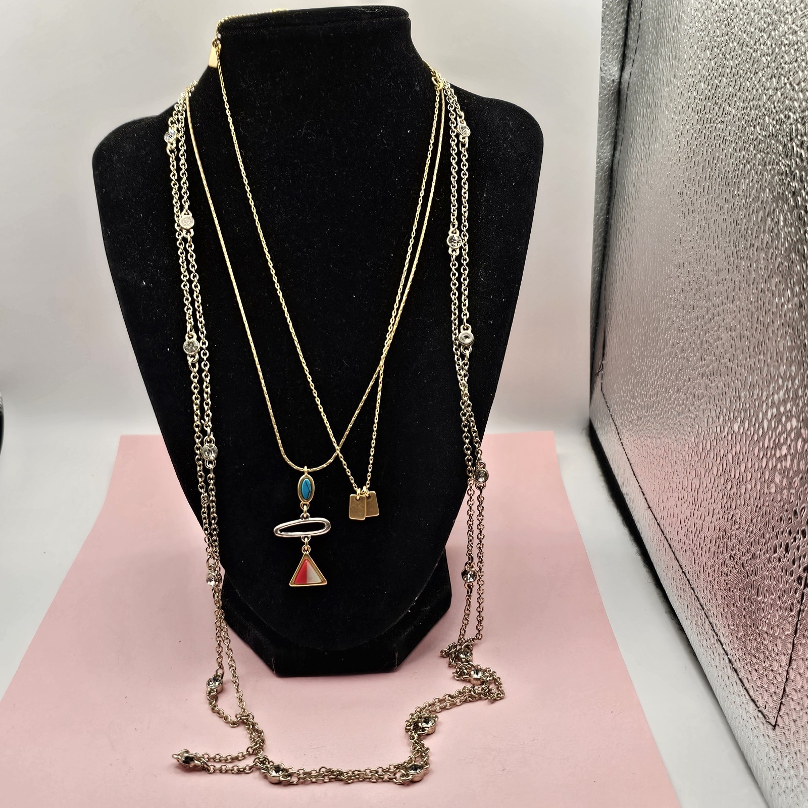 Goldtone Designer Necklace Lot 2 Madewell 1 Long Loft Rhinestone