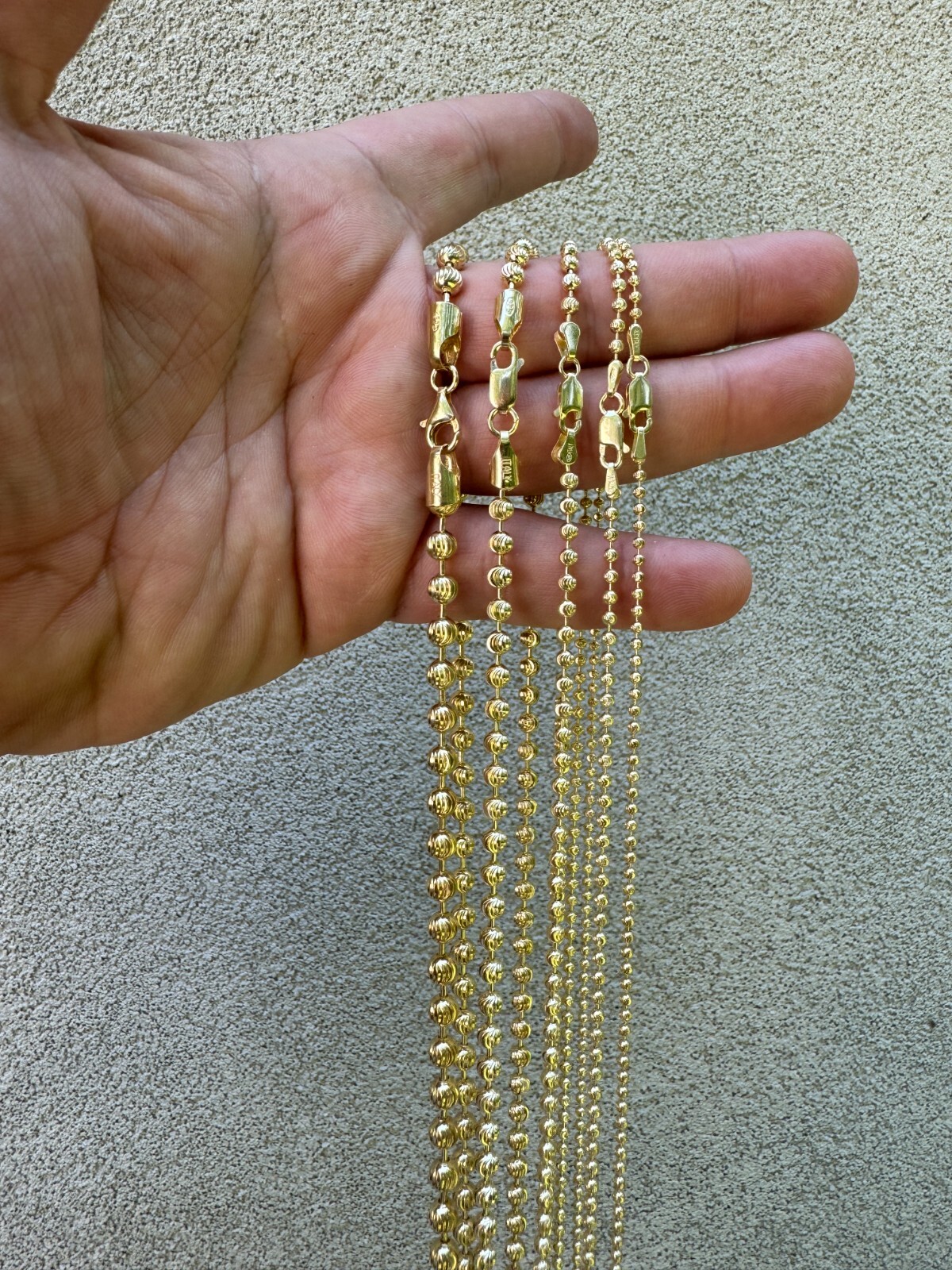 Ball Moon Chain SOLID 925 Silver 14k Yellow Gold Vermeil Hip Hop Diamond Cut