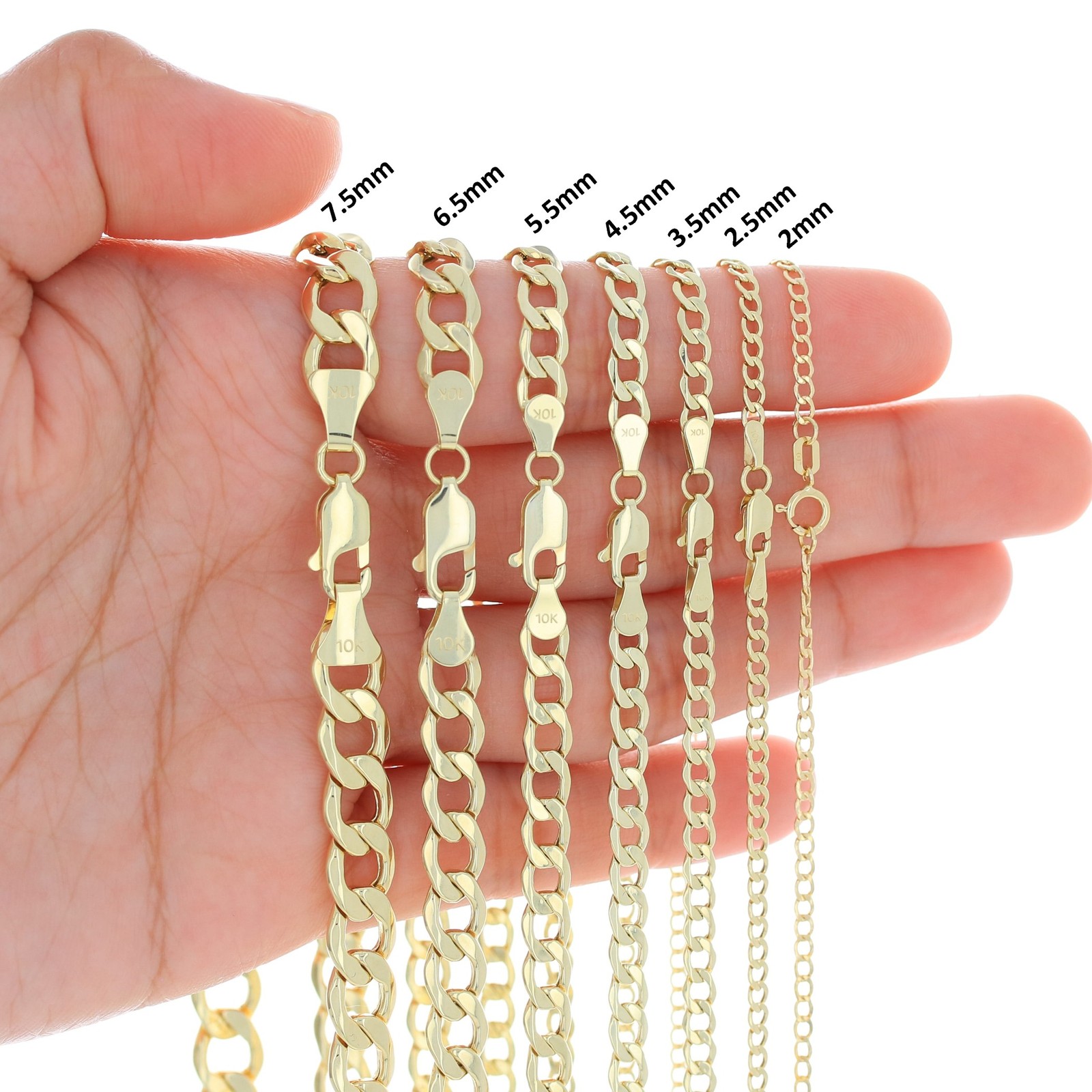 10K Yellow Gold 2.5mm-7.5mm Cuban Curb Link Chain Bracelet Mens Womens 7″ – 9″