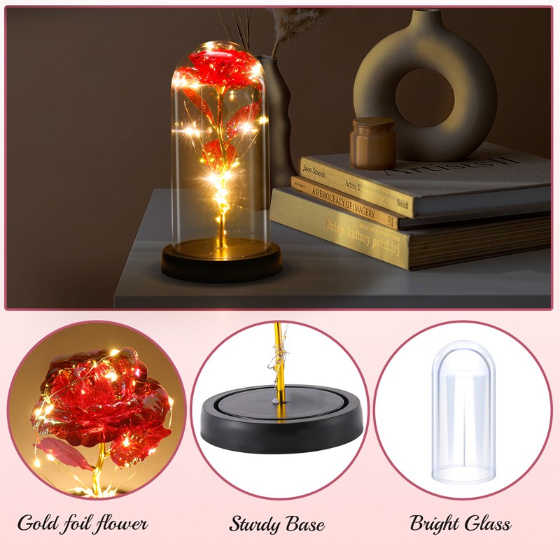 Enchanted Eternal Rose Flower In Glass Dome LED Light Valentine’s Day Gift +Box