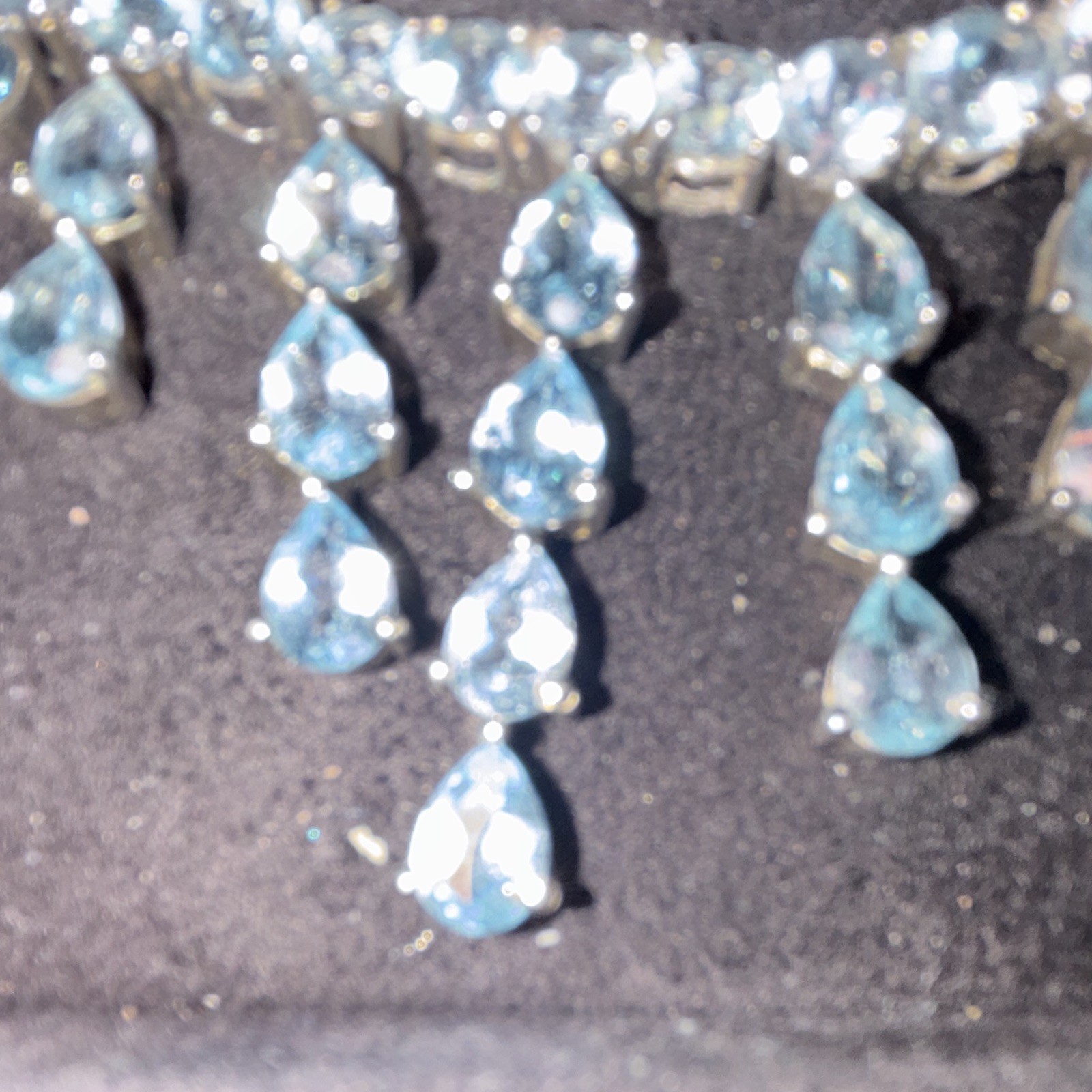 Aquamarine set in sterling solver Teardrop Drop Tennis Necklace, Prong Set