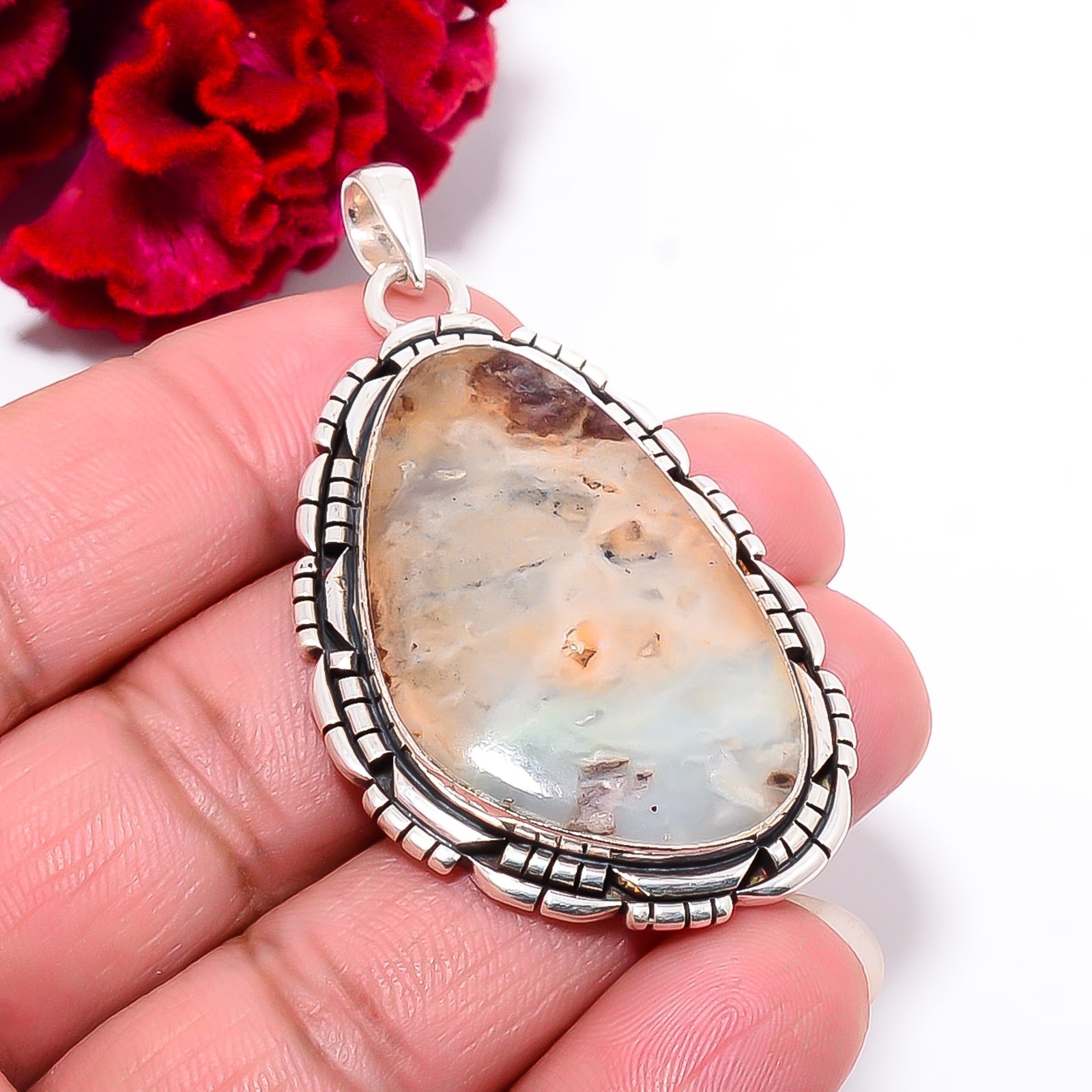 Aqua Chrysoprase – Australia Gemstone 925 Sterling Silver Pendant 2.26″ P102128