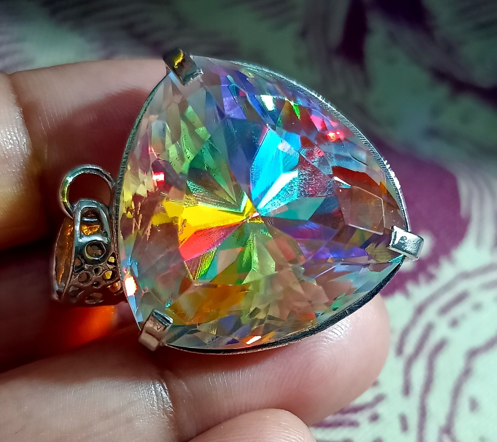 90.60 Ct+ Mystic Topaz Trillion Cut Sterling Silver Rainbow Pendant Gemstone