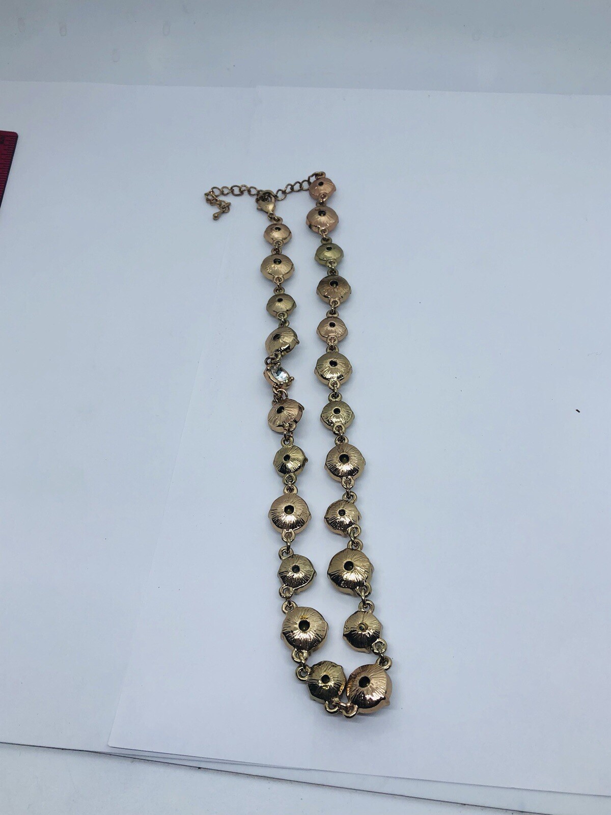 Clear rhinestone bezel set fashion necklace goldtone adjustable 17-20 inch