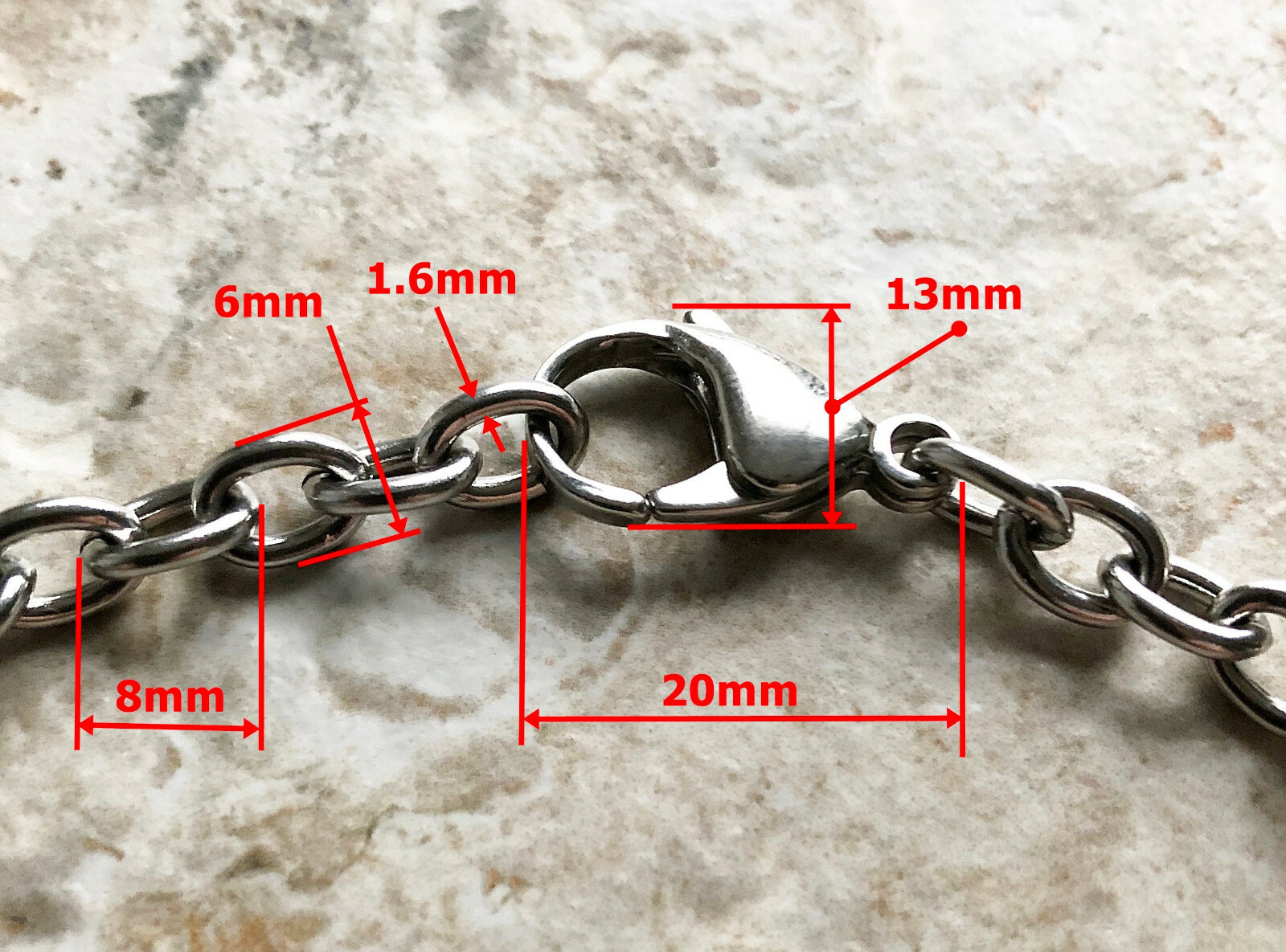 8mm x 6mm x 1.6mm Silver Color Stainless Steel Cable Chain Necklace Jewelry