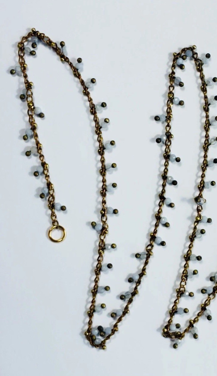 Charming Feminine Necklace Tiny Blue Faceted Glass Beads 16”