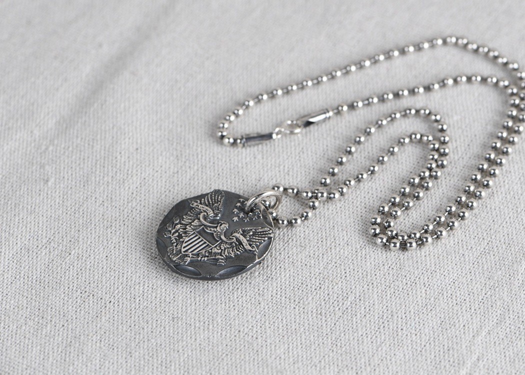 American Eagle Liberty Coin Pendant Men US Great Seal Charm 925 Sterling Silver