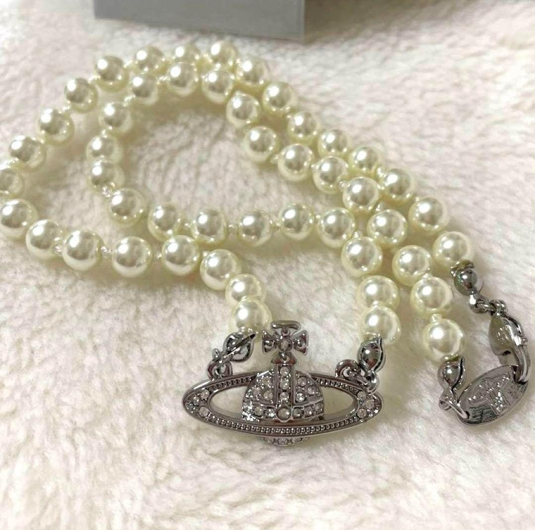 Vivienne Westwood Necklace Pearl Choker Silver IN BOX [EJ609