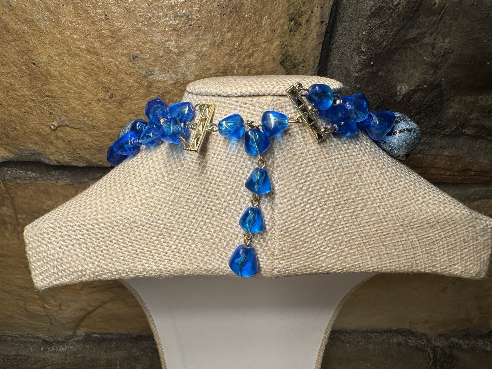 Vintage c1950s West Germany Blue & Gray Multi-Strand Beaded Necklace