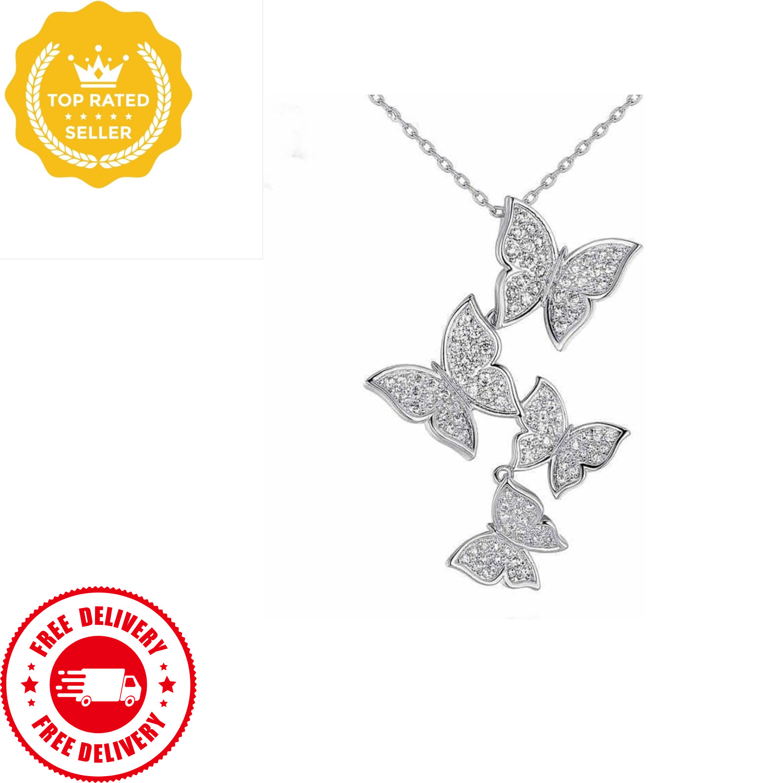 925 Sterling Silver Butterfly Necklace Cubic Zirconia Pendant for Women