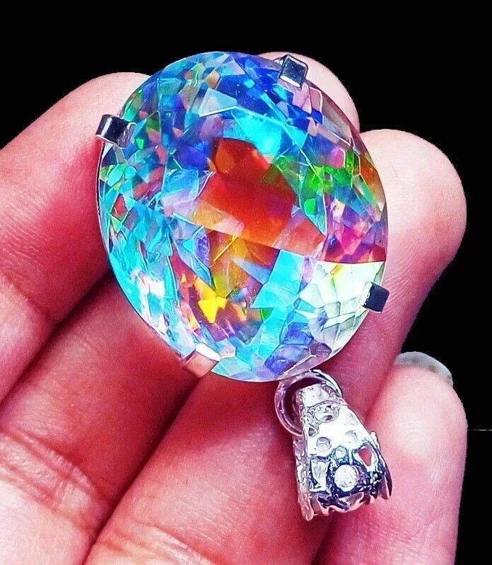 A+ Natural Mystic Topaz Rainbow Pendant 78 Ct Oval 925 Sterling Silver MR Gems