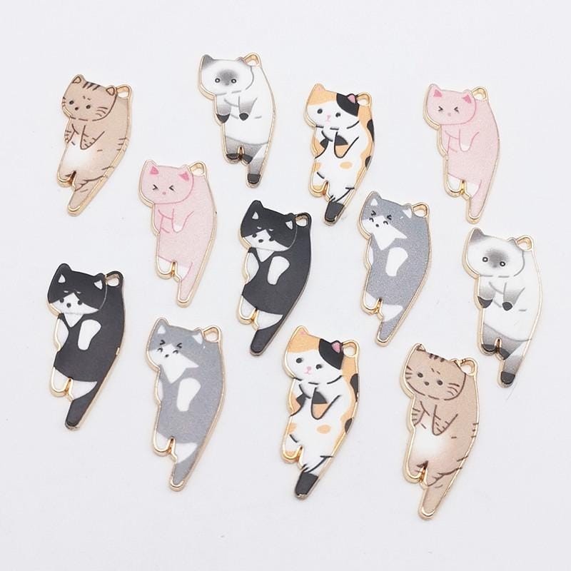 12PCS Gold Tone Enamel CAT Charm Pendant, Halloween Charms 12X25mm LCRG12