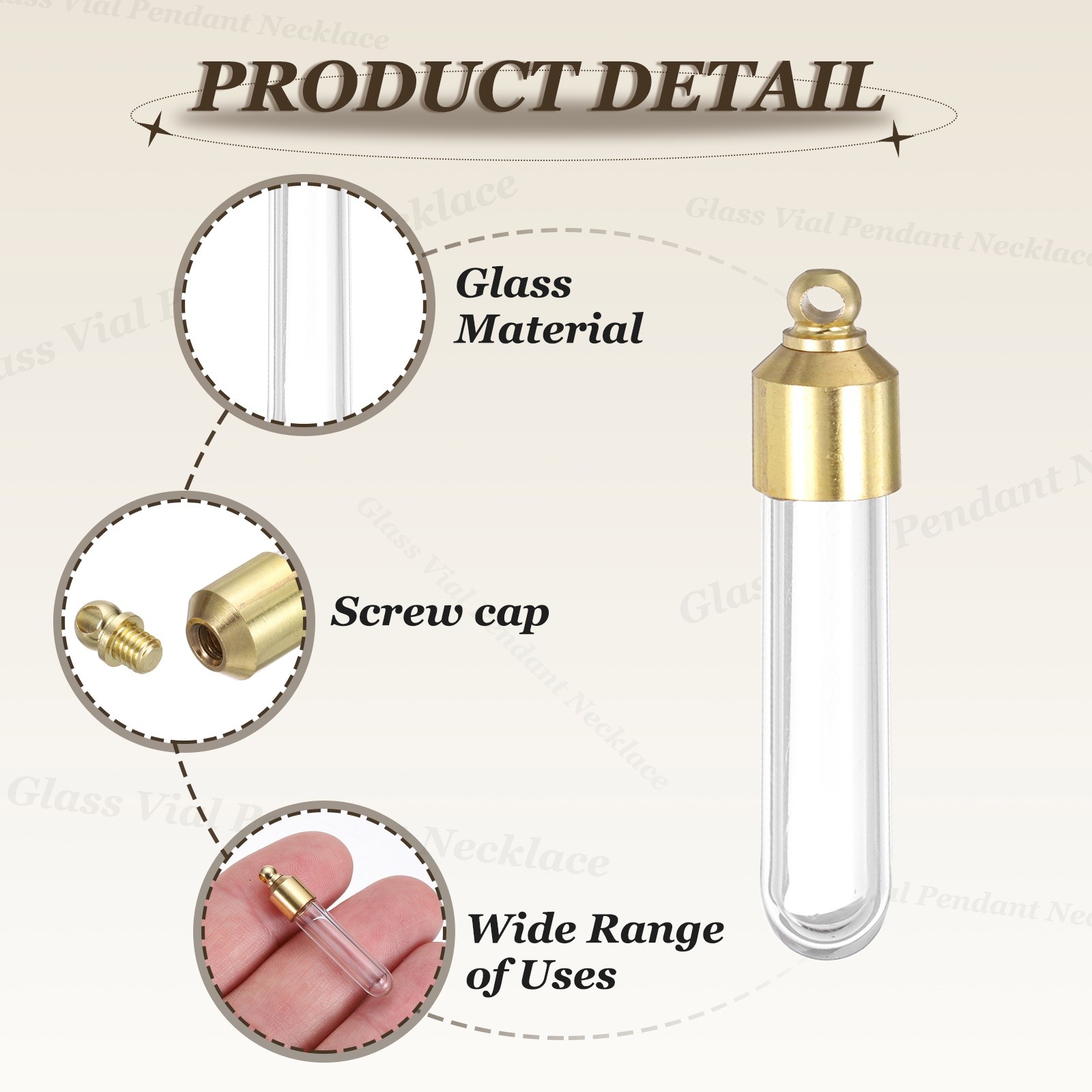 20Pcs Glass Vial Pendant Necklace Round-Bottomed Cylinder for Liquid Sand Ashes
