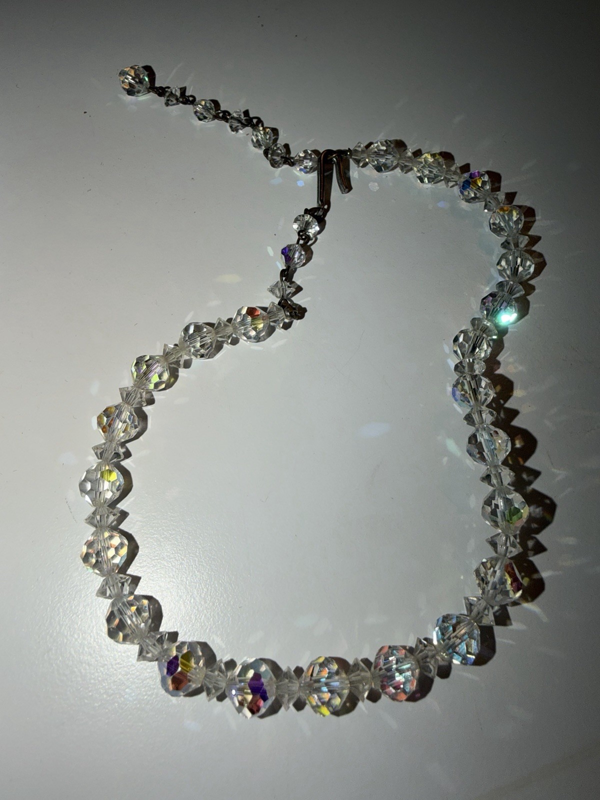 Clear AB Faceted Crystal Bicone Beaded Necklace White/Colorless Hook Closure