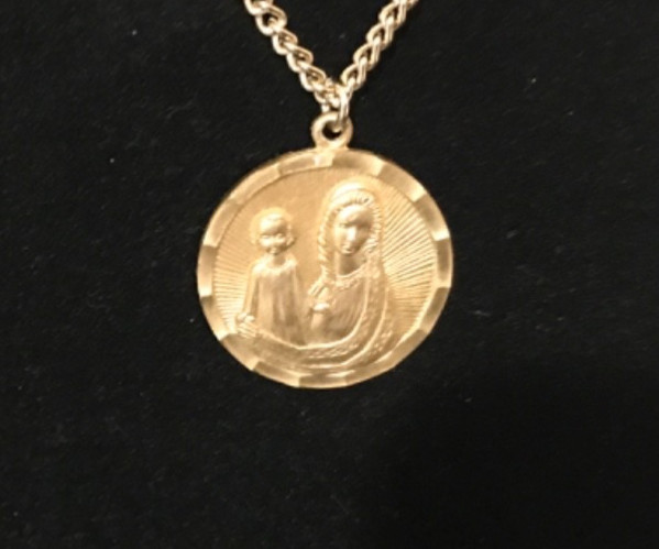 Vintage Necklace Chain Gold Tone Pendant Mother Mary Germany Match Religious
