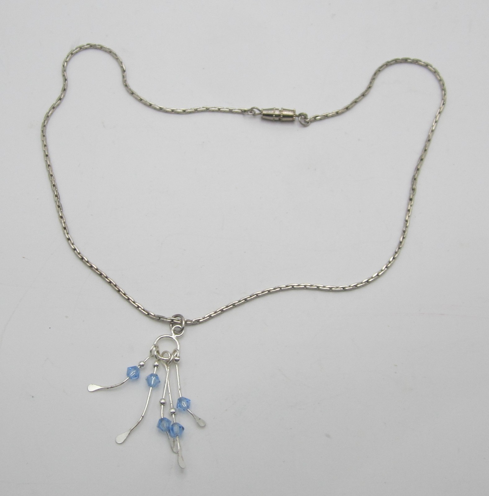 Silver 5 Strand with Blue Glass Beads Pendant Necklace 15 in.