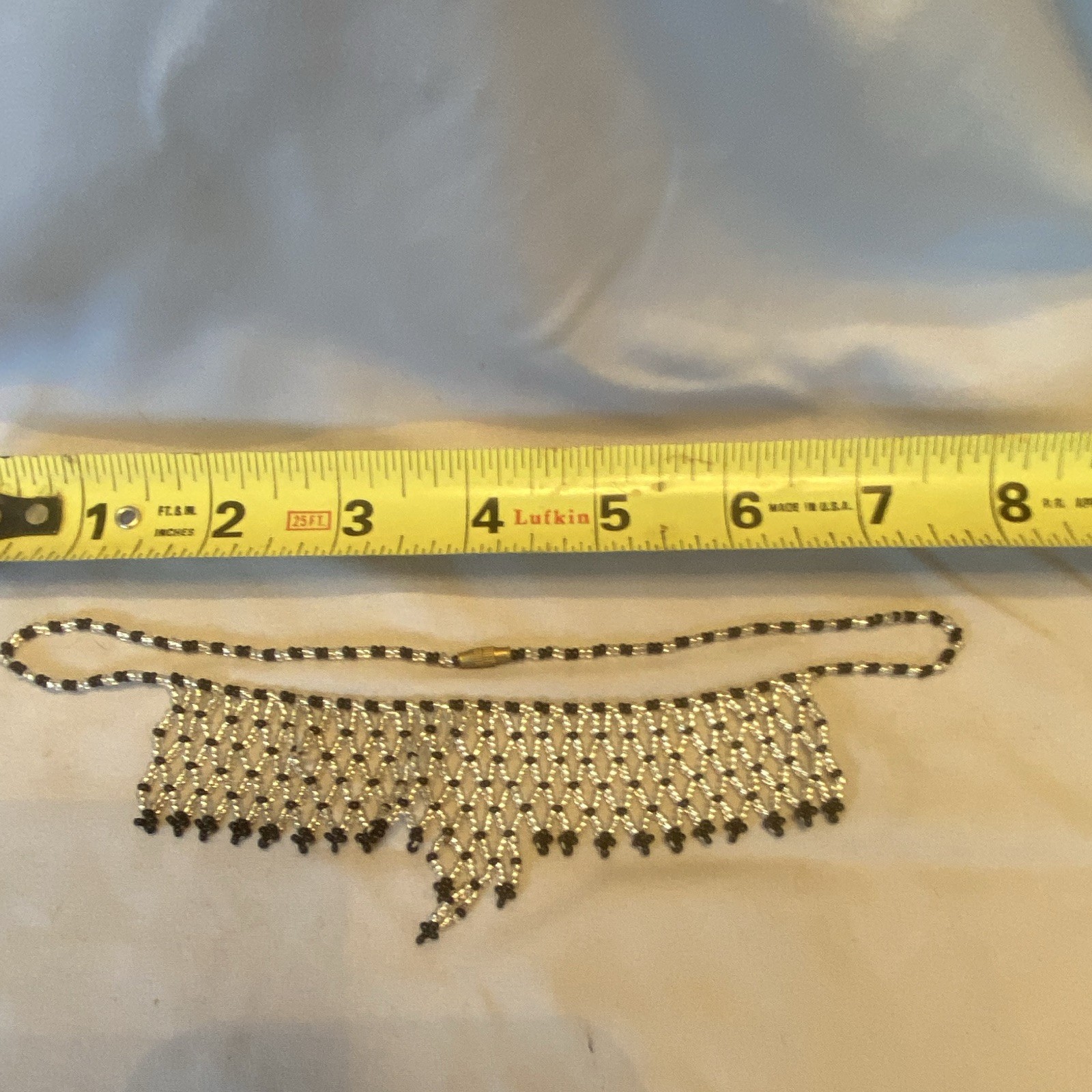 Black & Silver Beaded Crystal Bib Choker Necklace Ball/Bead Chain Barrel Clasp
