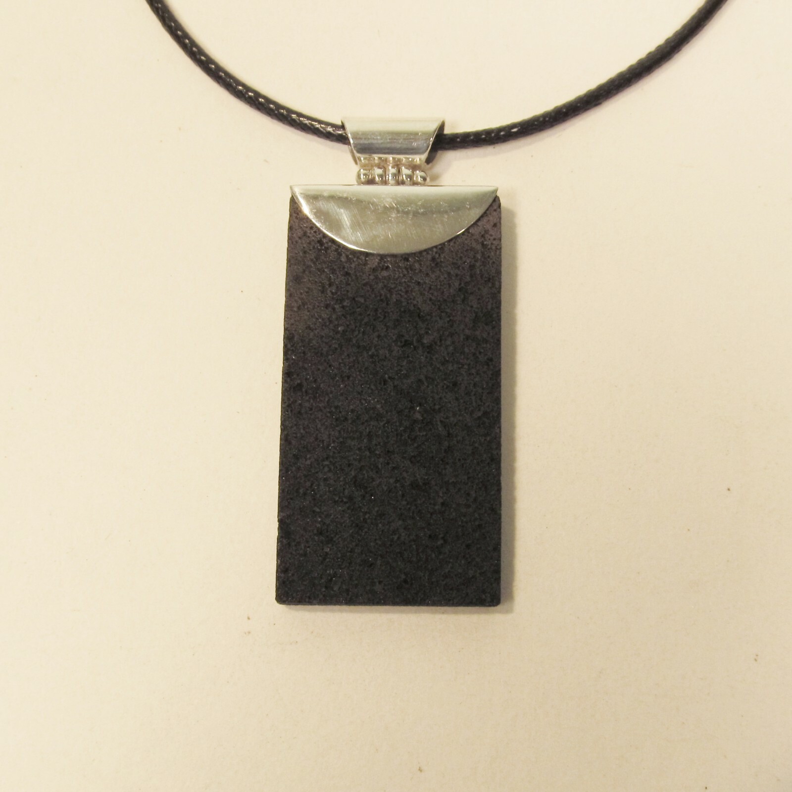 2″ Rectangle Lava Rock Stone 925 Sterling Silver Handmade Pendant