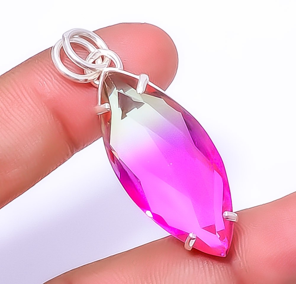 Bi Color Tourmaline Gemstone 925 Sterling Silver Pendant 1.95″ P7372-31