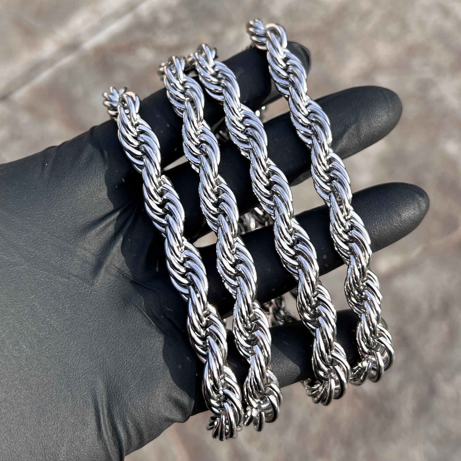 Mens 316L Stainless Steel Rope Chain Silver Hip Hop Necklace 10MM Thick 40″ Inch