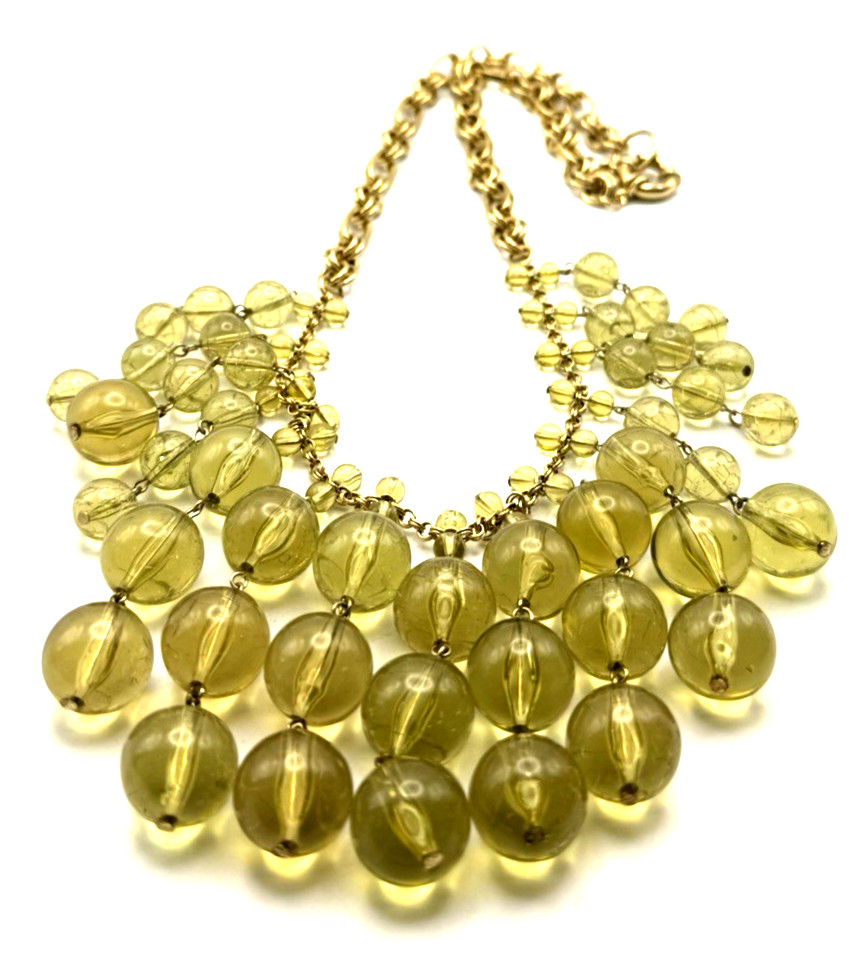 J. Crew 26″ Cascading Translucent Olive Green Beaded Bib Statement Necklace