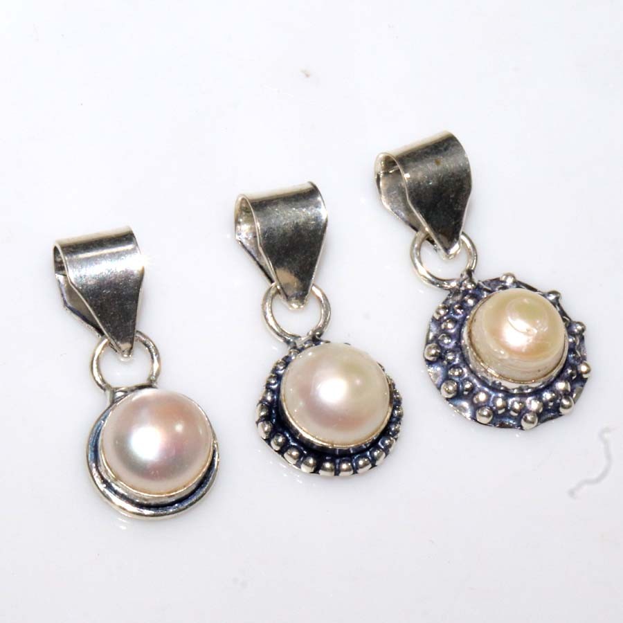 925 Silver Plated Pearl Jewellery Pendant Handmade Gemstone Size 1.3″