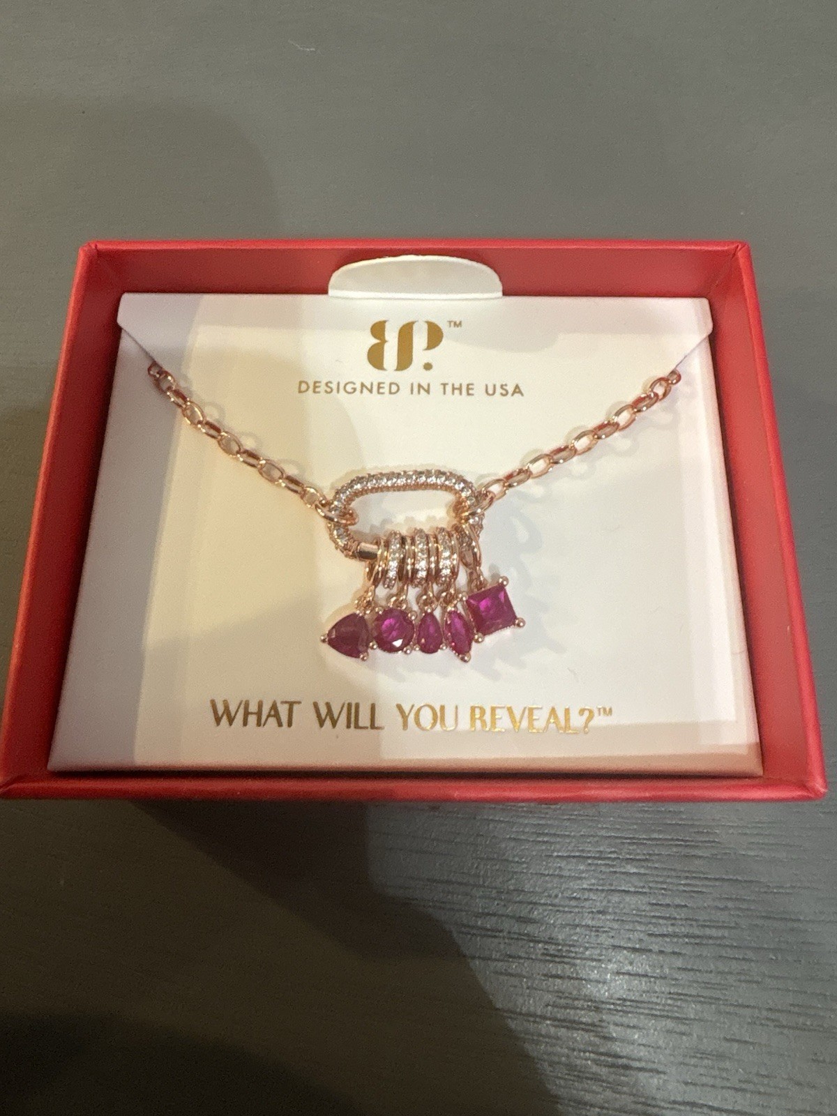 BP The Quinn Necklace NK89462 Lab-Created Pink Ruby Gold Plated Charm 18″ + Ext