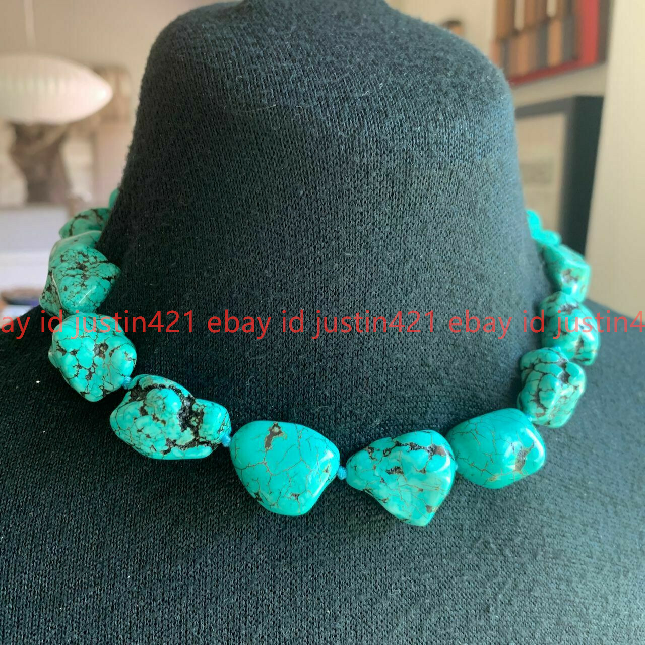 Natural 15x20mm Blue Chunky Turquoise irregular Nugget Choker Necklace 18″