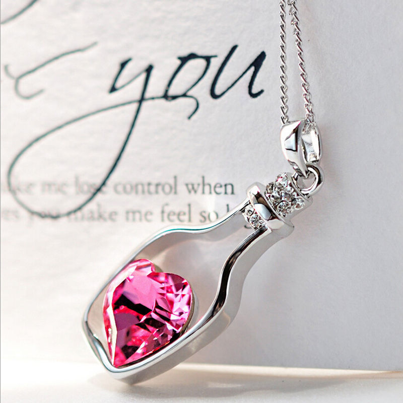 Women’s Fashion Jewelry Necklace Love Drift Bottle Wine Pendant Blue Pink 14-4