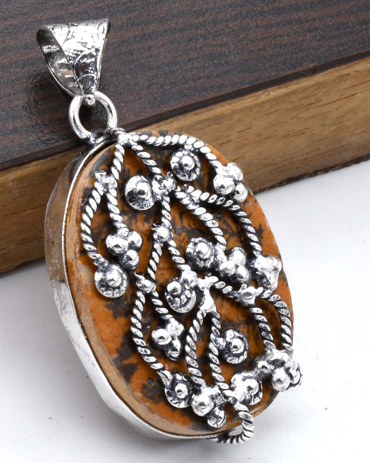 German Dendritic Natural Gemstone Pendant Jewelry 0.8″ P 4384