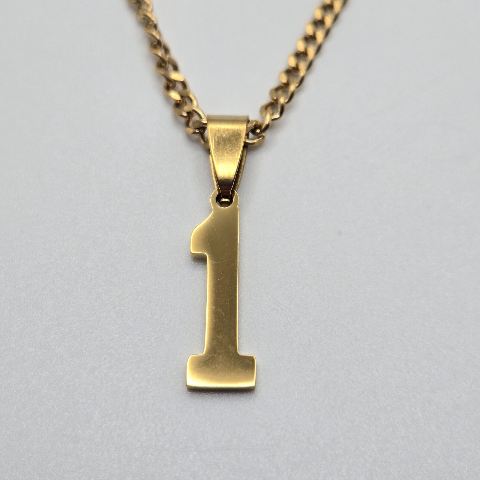 #0-#25 SPORTS NUMBER (GOLD PVD) Pendant Charm / 18″-24″ STAINLESS CHAIN NECKLACE