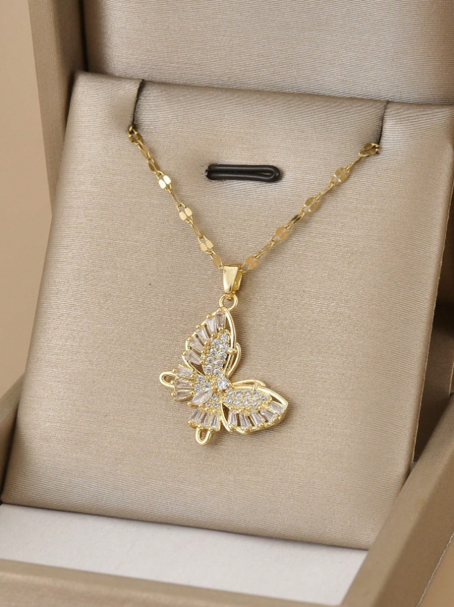 Women’s Fashion Jewelry Cubic Zircon Gold Color Butterfly Pendant Necklace Gift