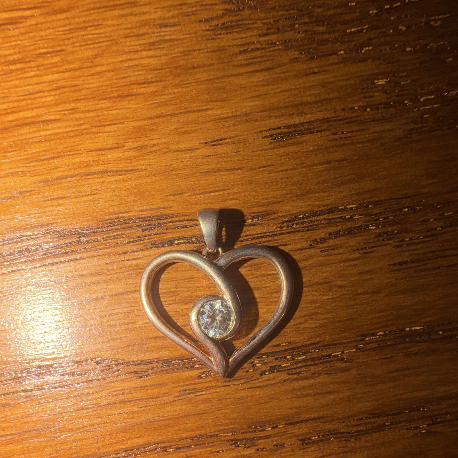 Silver Heart Charm Pendant Bezel Set Round Colorless Cubic Zirconia Signed