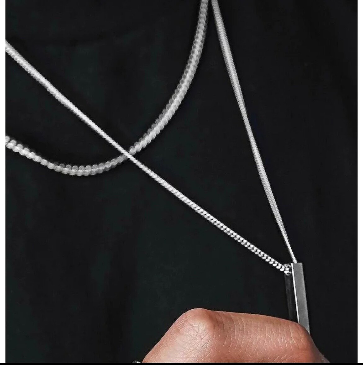 Men’s Fashion Jewelry Silver Layered Geometric Bar Pendant Necklace 1-334