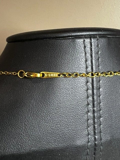 B4835 S-STEEL Gold Tone Black Clover Station Necklace Fashion Jewelry 18″