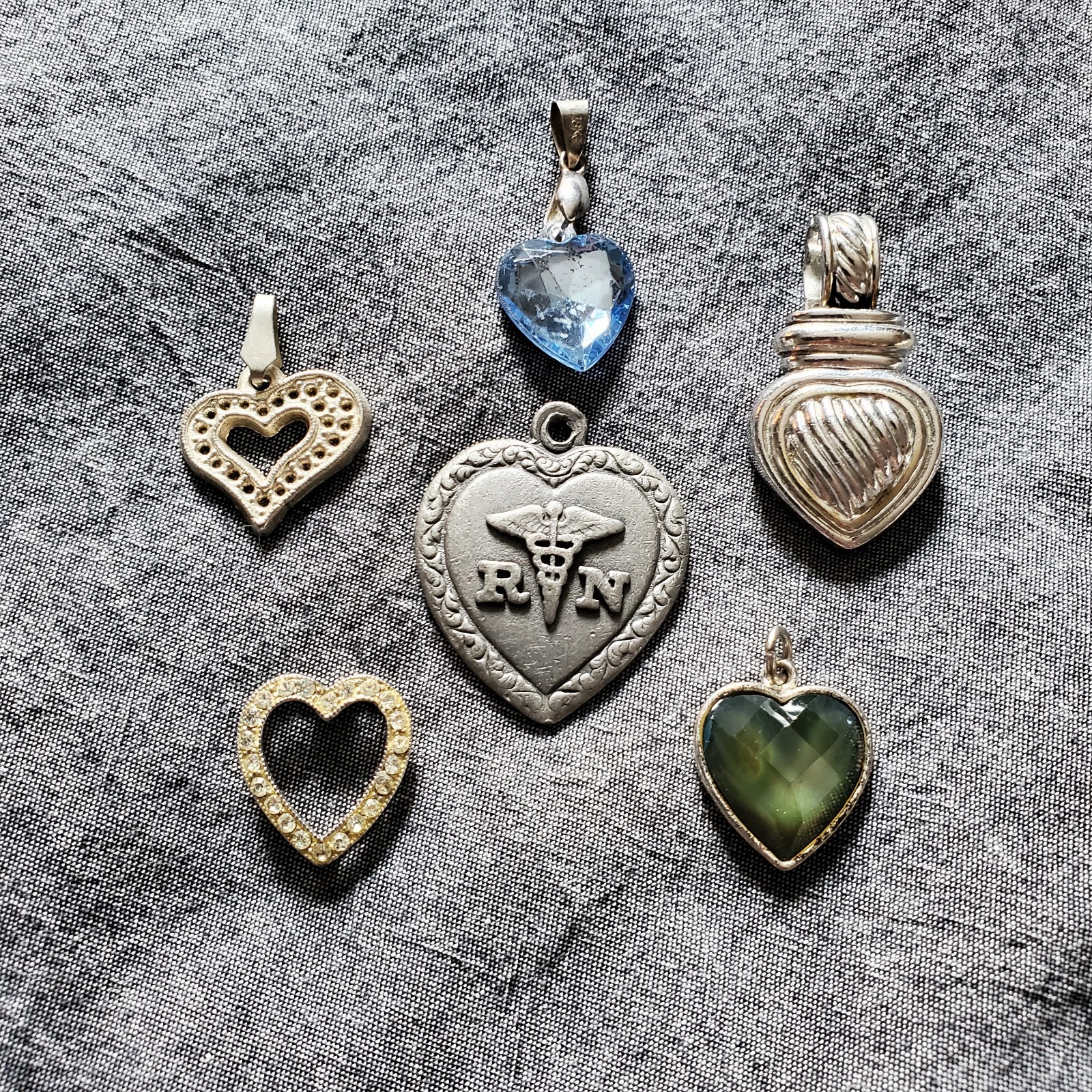 Six Heart Pendants, Vintage to Modern Pendant Lot