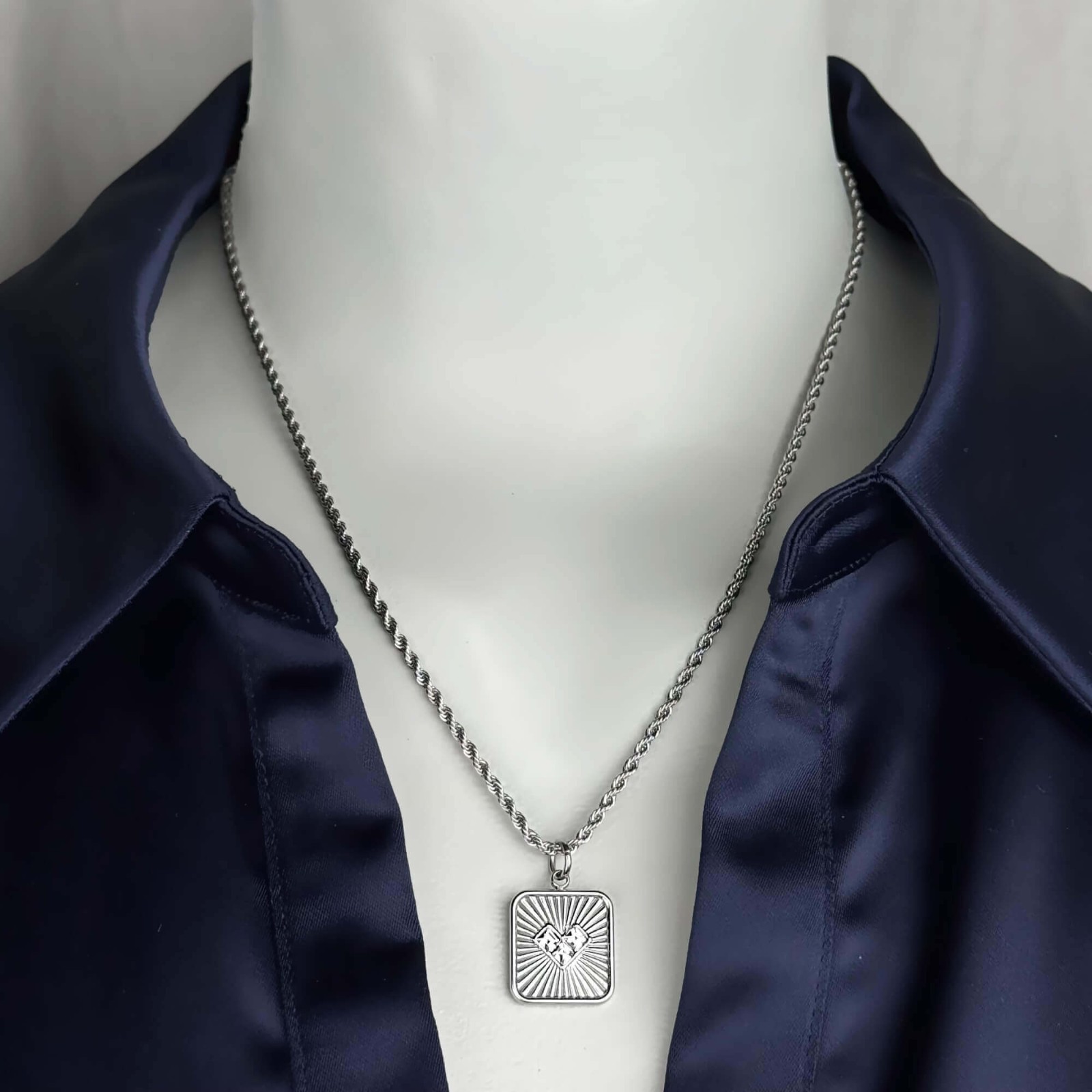 Square Heart Necklace, Silver Stainless Steel Modern Pendant, Valentine’s Gift