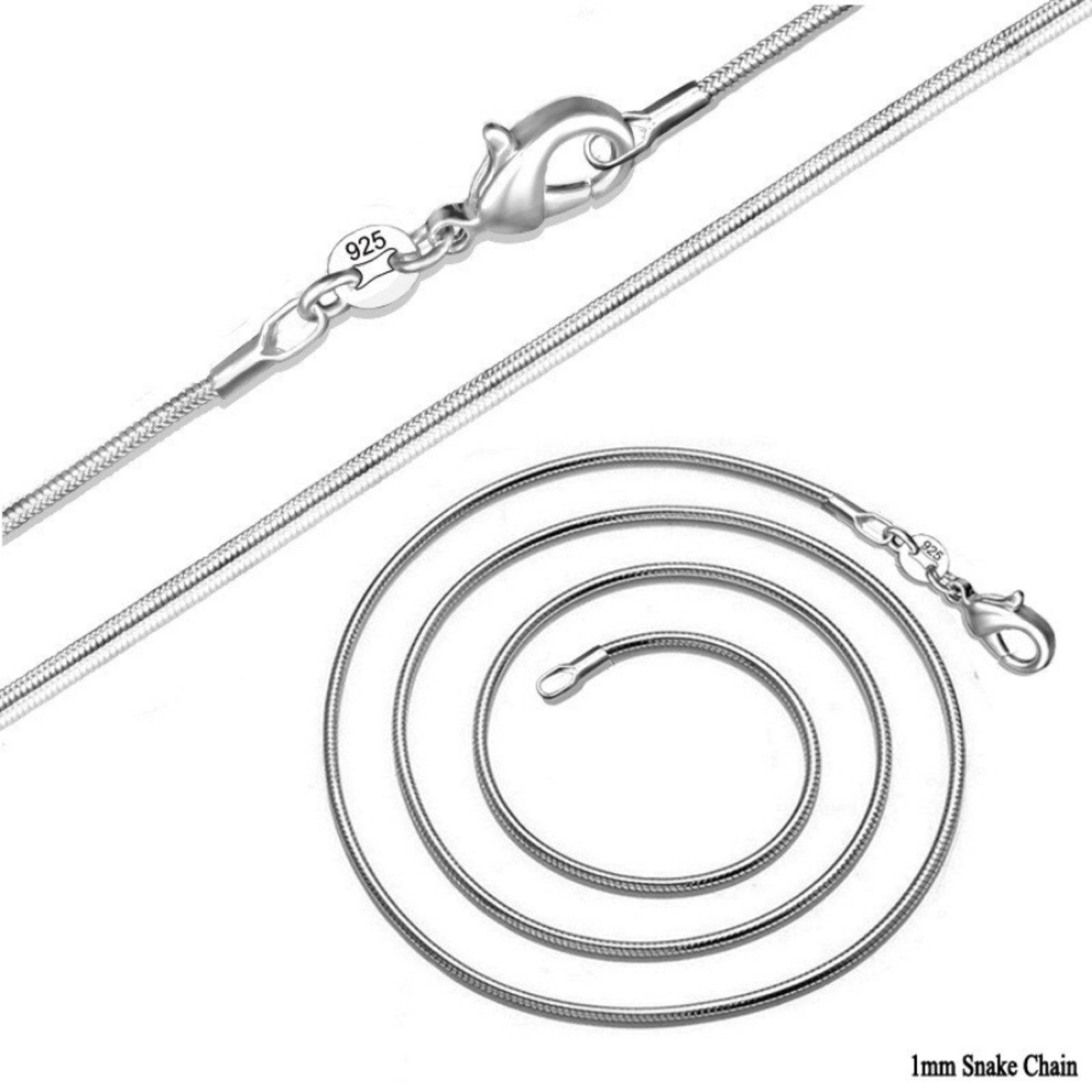 1mm Sterling Silver Snake Chain Necklace 18″ Alone or Great for Layering