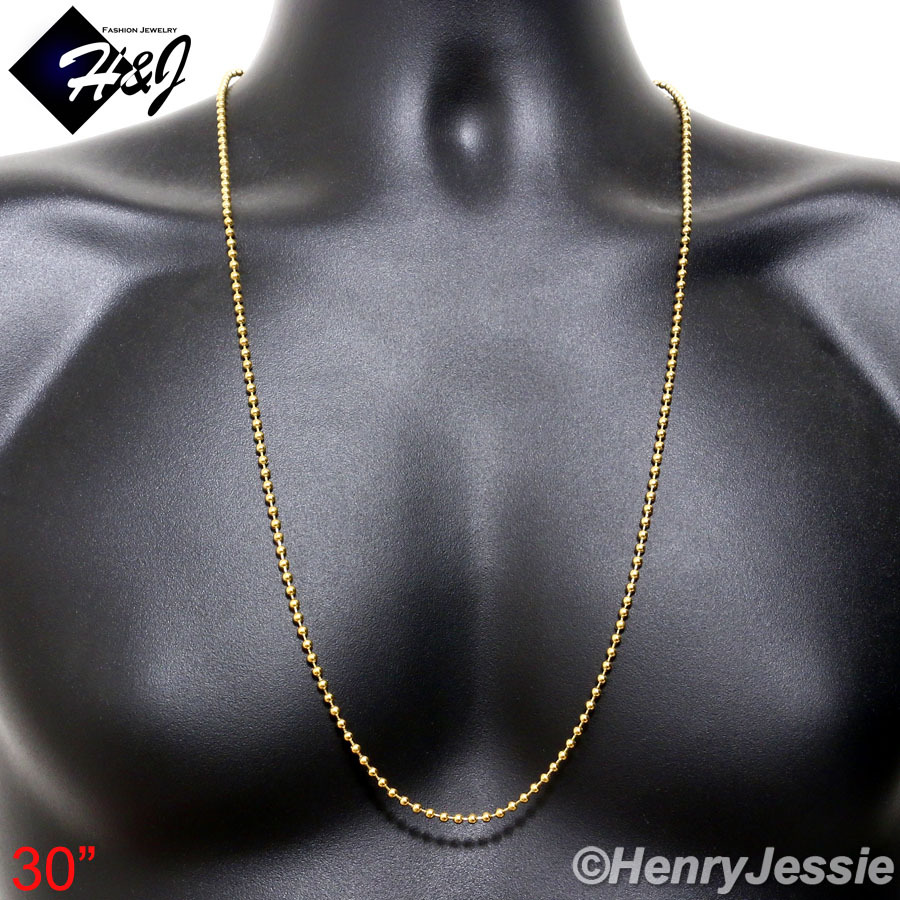 30″MEN’s Stainless Steel 2.5mm Gold Plated Beads Ball Link Chain Necklace