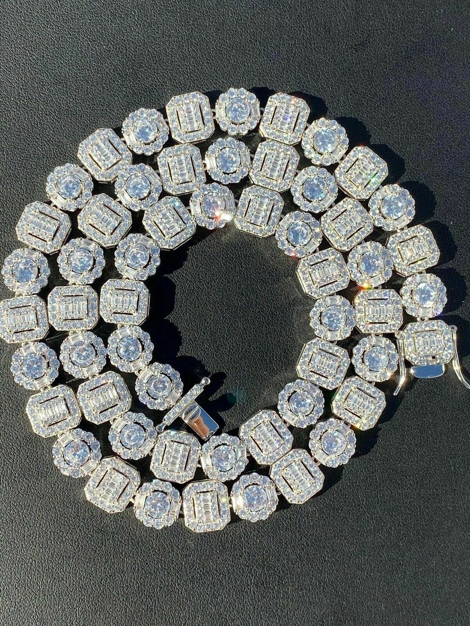 Harlembling Cluster Tennis Link Chain Necklace Iced Out CZ Stones – 925 Silver