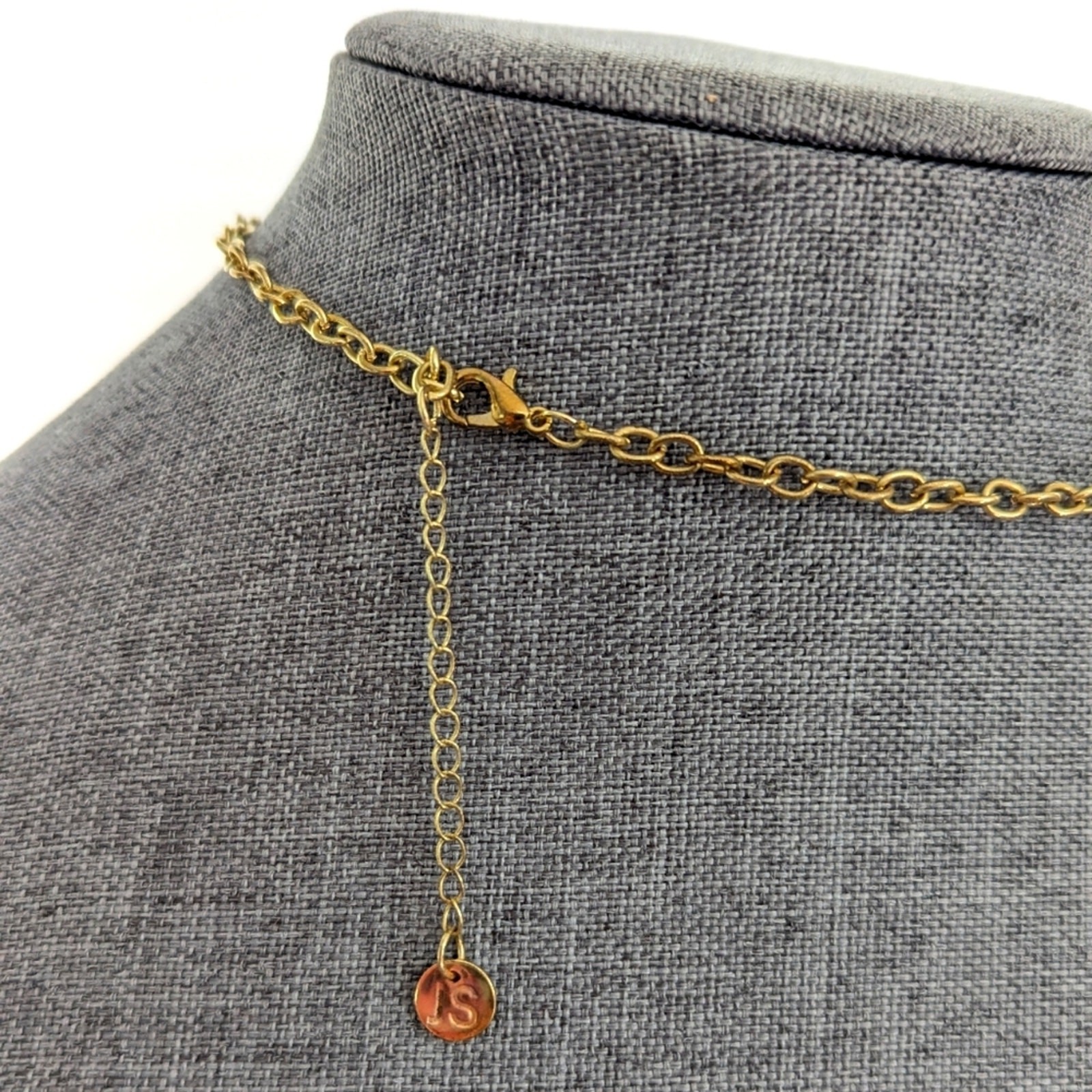JS Signed Trendy Gold Tone Disc Coin Chain Dangle Chacha Necklace
