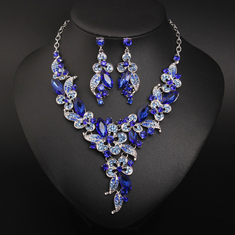 Crystal Women Statement Choker Bridal Necklace Earrings Jewelry Set Wedding Gift