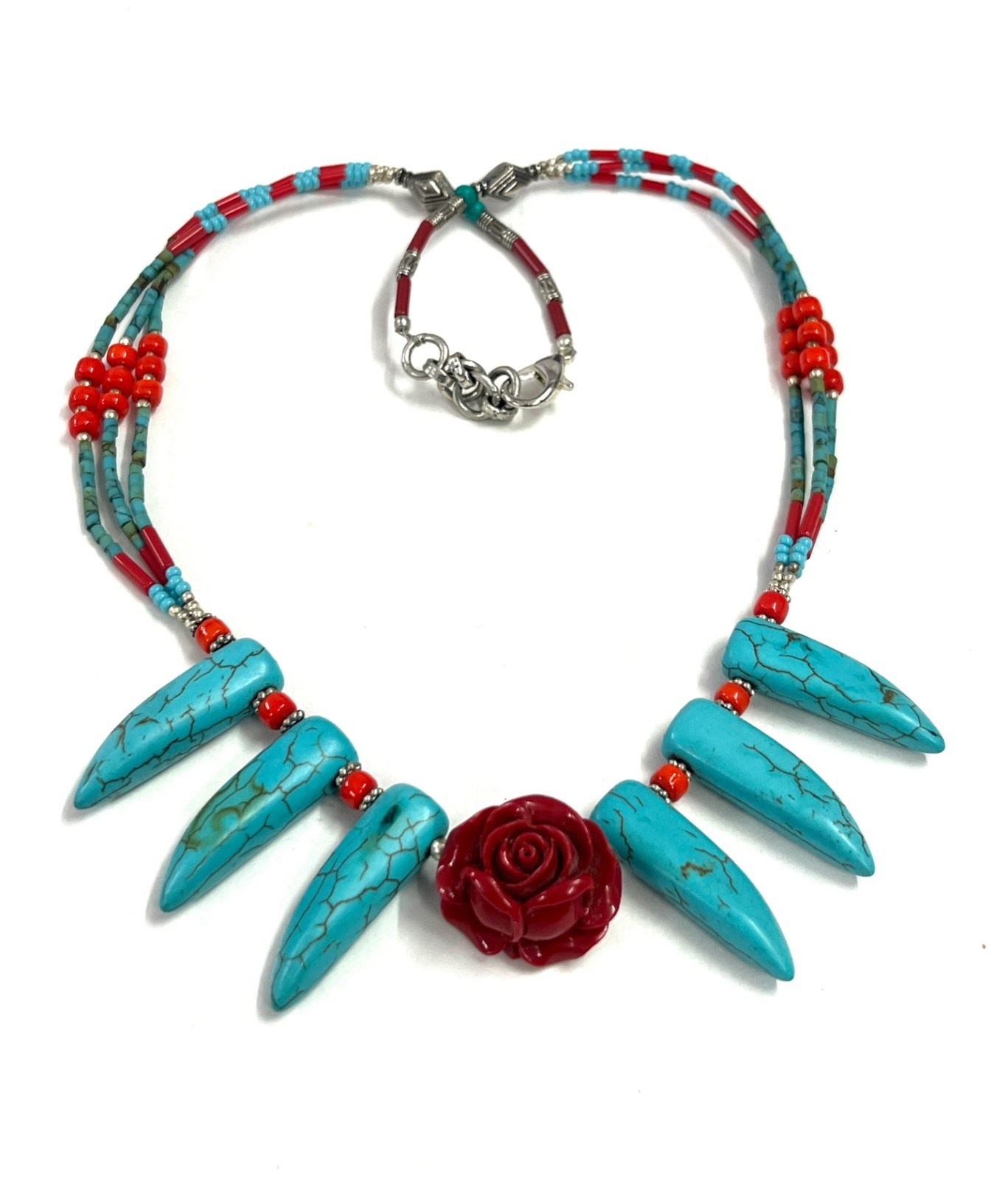 Coral Turquoise Gemstone Tibetan Tradional Necklace Jewelry, 18 inch Adju