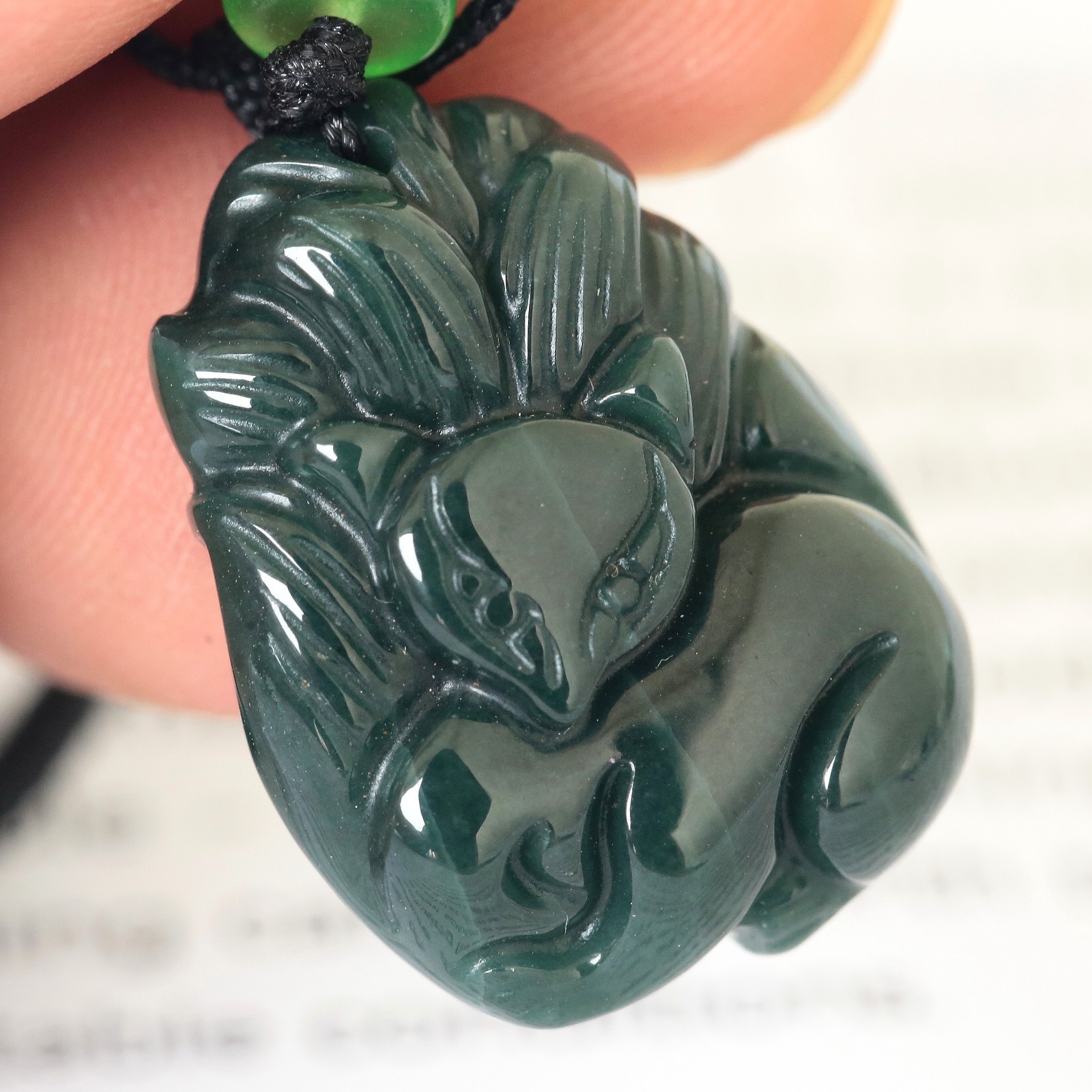 Video Certified Green Burma 100% Natural Jadeite Fox Pendant Type A Jadeite 灵瑞天成