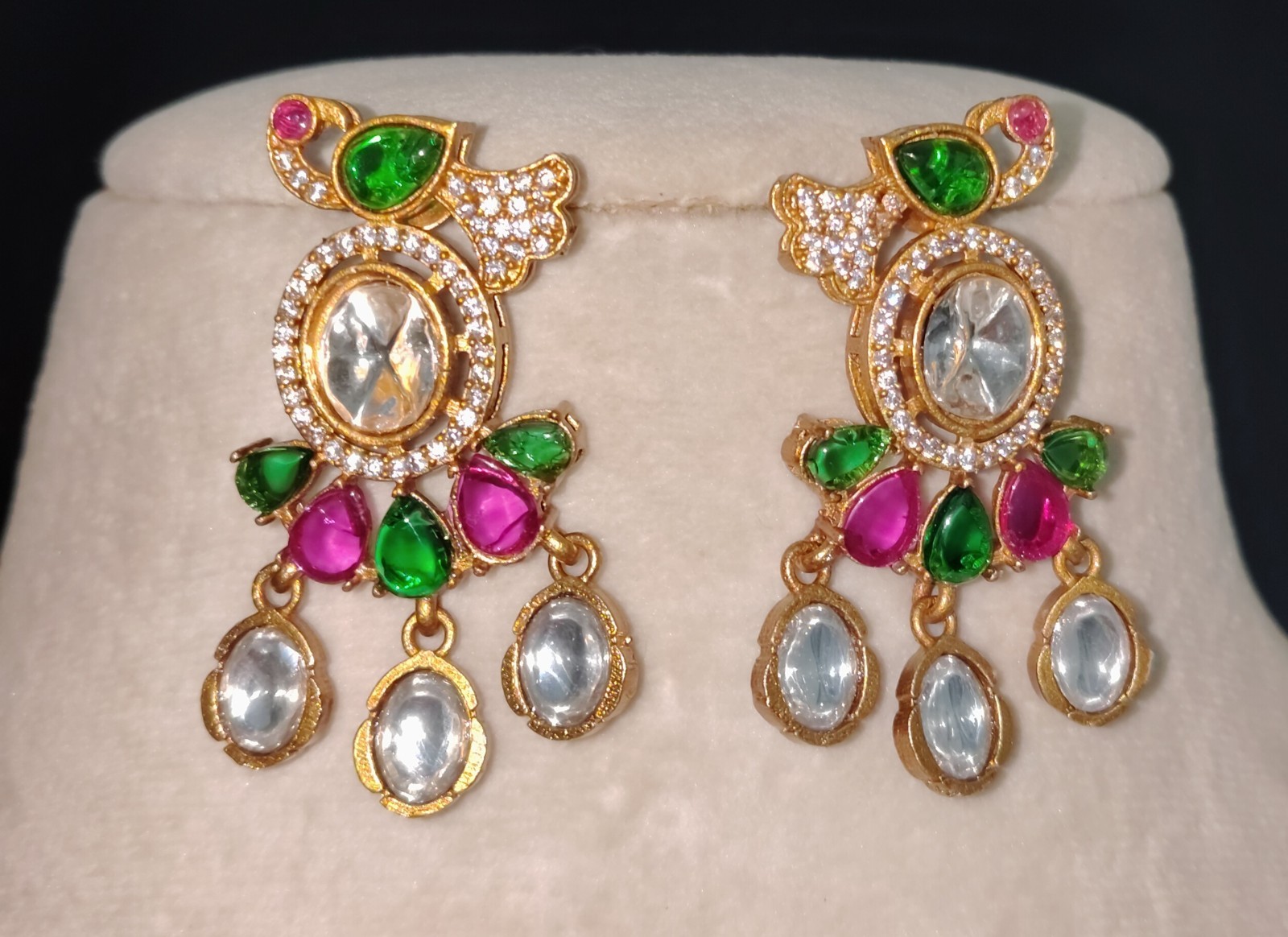 Dana Emerald Ruby Studded Multi Strand Pearl Kundan Choker Set Roz Jewellers.