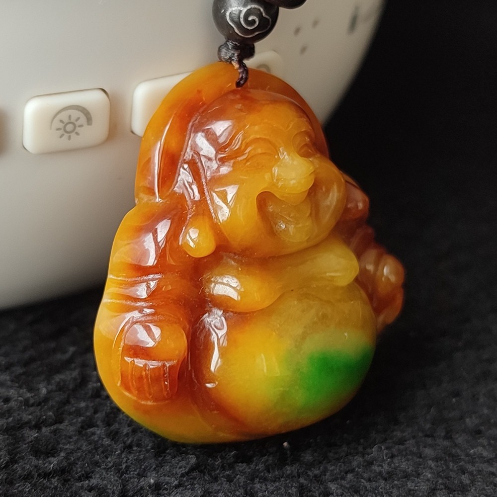 Certified Grade A Red Yellow Green Natural Burma Jade jadeite Buddha Pendant 250