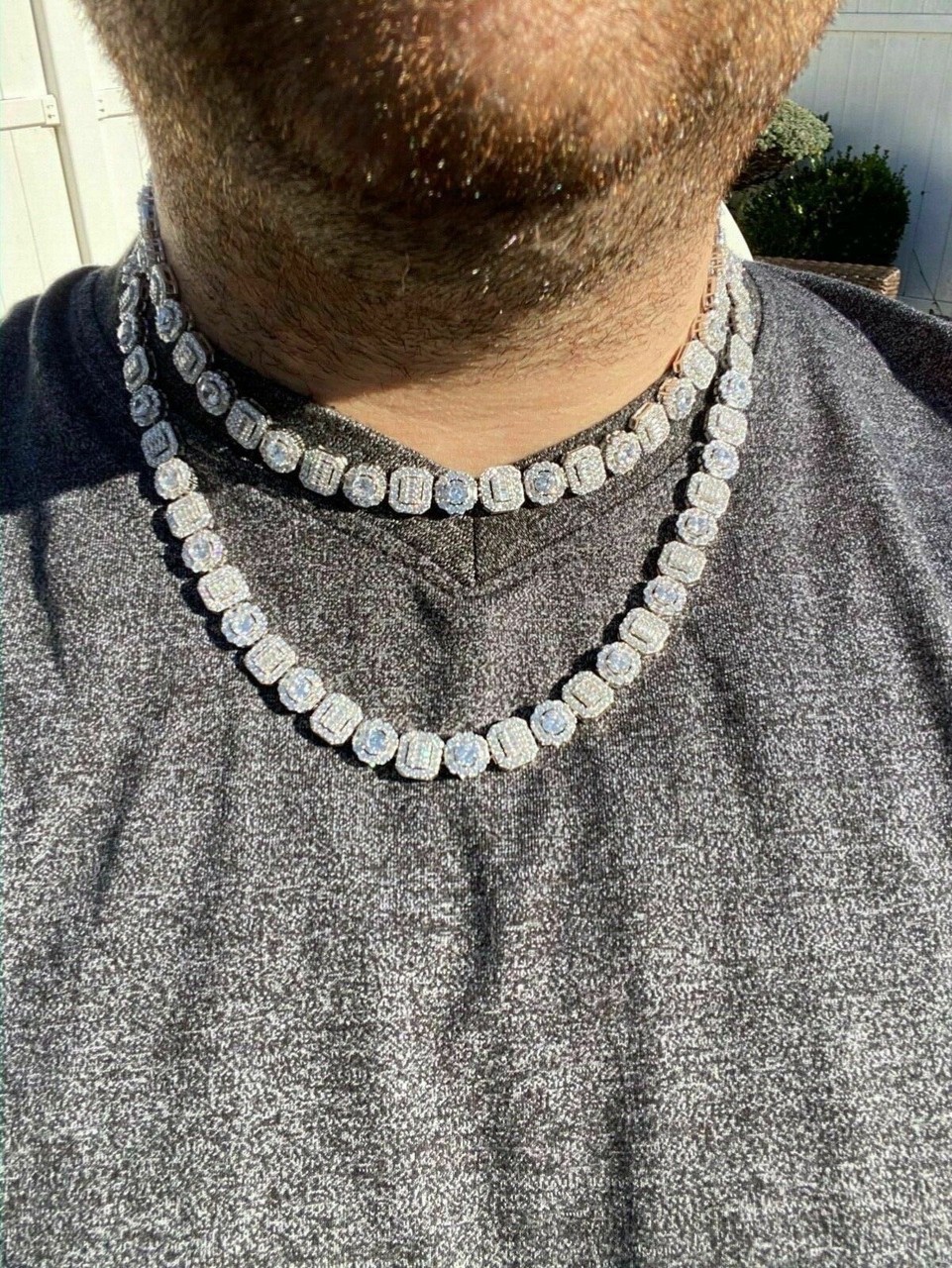 Harlembling Cluster Tennis Link Chain Necklace Iced Out CZ Stones – 925 Silver