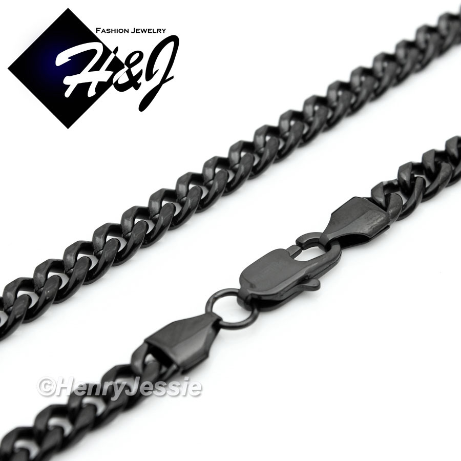 24″MEN’s Stainless Steel 6mm Black Plated Cuban Curb Link Chain Necklace